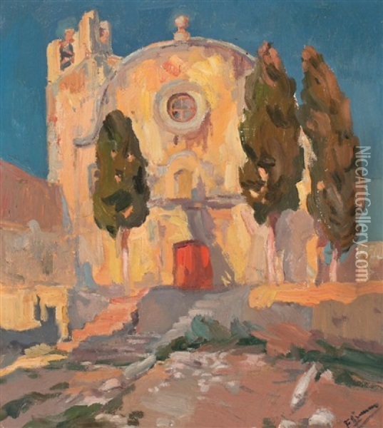 Iglesia De Sant Medir Oil Painting - Francisco Gimeno Arasa