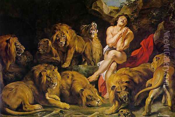 Daniel in the Lion's Den c. 1615 Oil Painting - Peter Paul Rubens