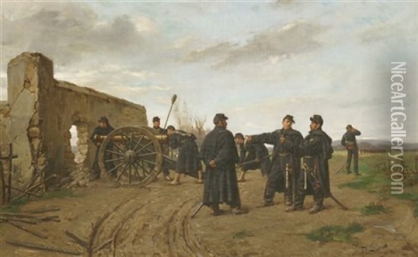 Preparing The Cannon Oil Painting - Paul (Louis Narcisse) Grolleron