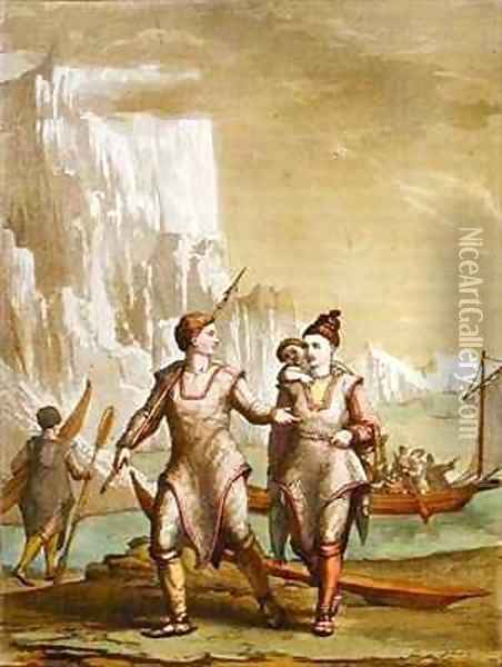 Greenland men and women returning from fishing Oil Painting - Gallo Gallina