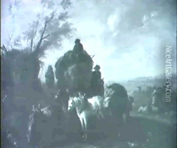 Rastende Fuhrleute Mit Ihren Pferden Auf Einer Anhohe Oil Painting - August Querfurt