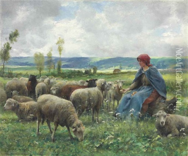 Shepherdess And Sheep Oil Painting - Julien Dupre