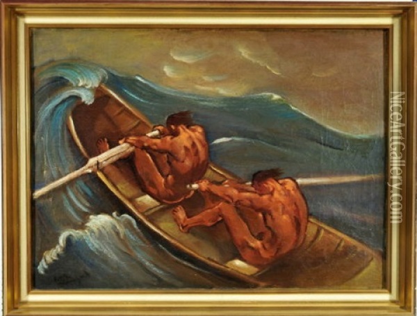 Zwei Ruderer Auf Sturmischer See Oil Painting - Franz Reinhardt the Elder