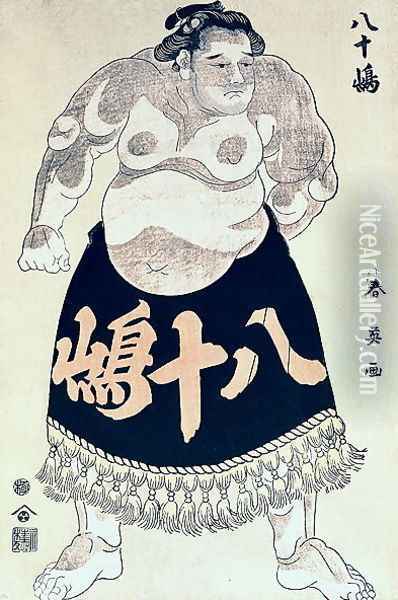 A Wrestler Oil Painting - Katsukawa Shunyei