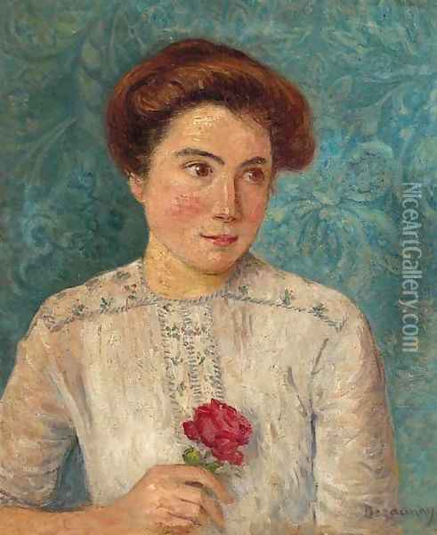 Jeune fille a la rose Oil Painting - Emile Alfred Dezaunay