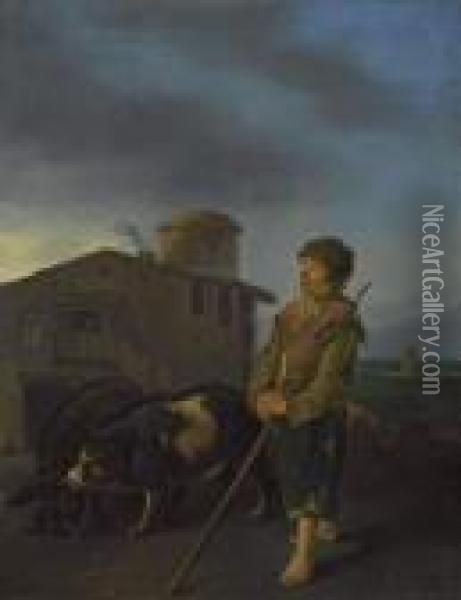 The Prodigal Son Herds Swine. Oil Painting - Johannes Lingelbach
