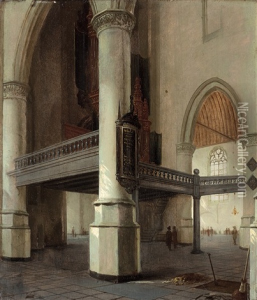 Interieur De La Oude Kerk A Delft Oil Painting - Hendrick Cornelisz van der Vliet