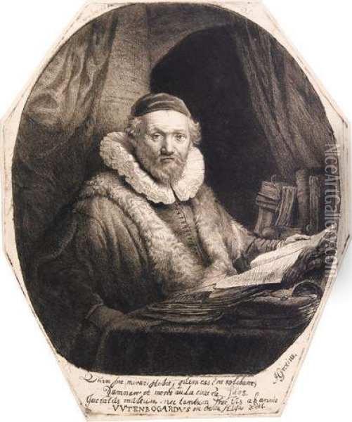 Jan Uytenbogaert, Preacher Of The Remonstrants. Oil Painting - Rembrandt Van Rijn