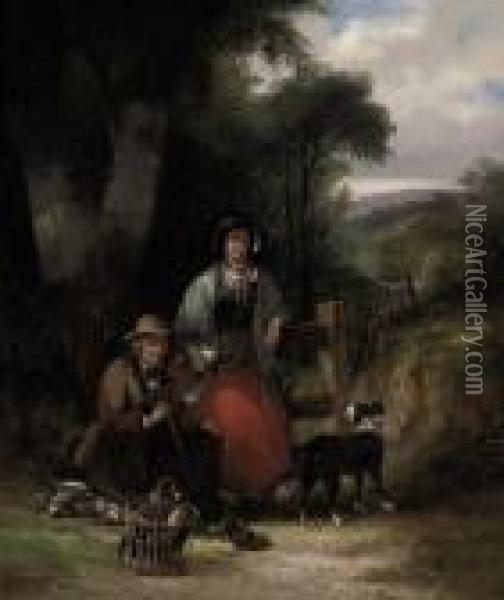 A Rest On The Way To Market Oil Painting - Snr William Shayer