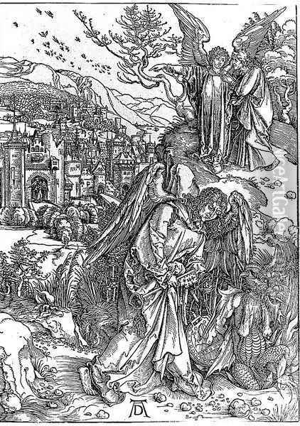 The Angel with the Key to the Pit Oil Painting - Albrecht Durer