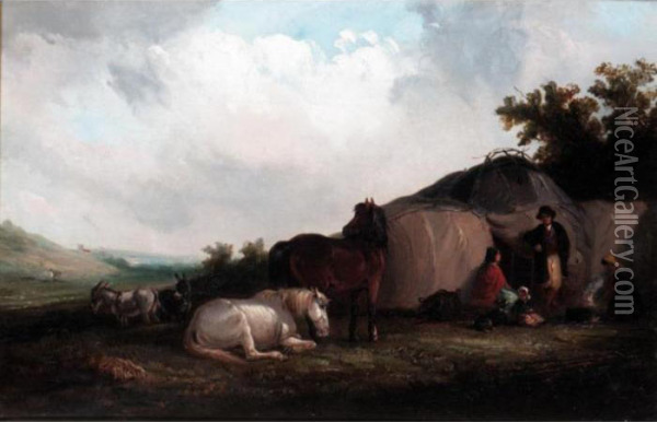 A Gypsy Encampment Oil Painting - Thomas Smythe