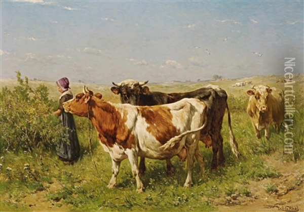 Hirten Mit Vieh In Weidelandschaft Oil Painting - Johannes Hubertus Leonardus de Haas