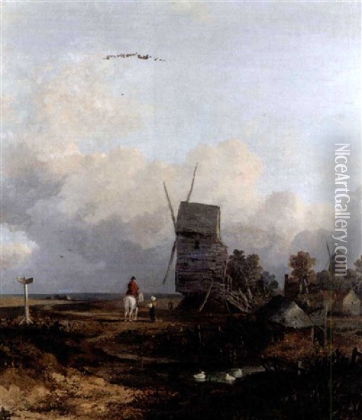 Figures By A Windmill Oil Painting - John Crome the Elder