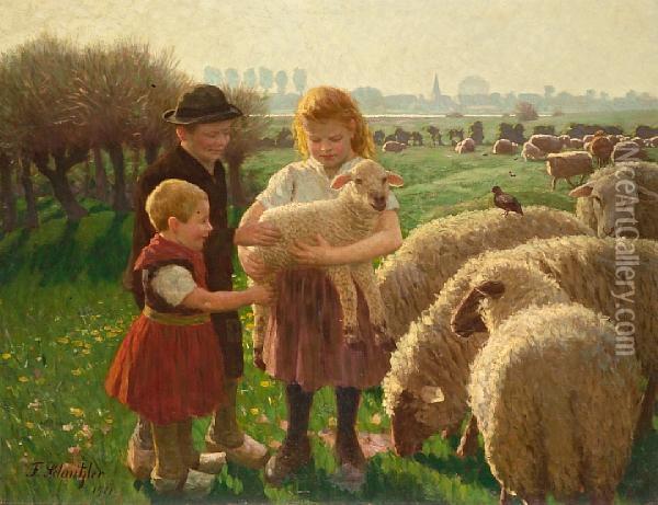 The Prize Lamb Oil Painting - Fritz Schnitzler