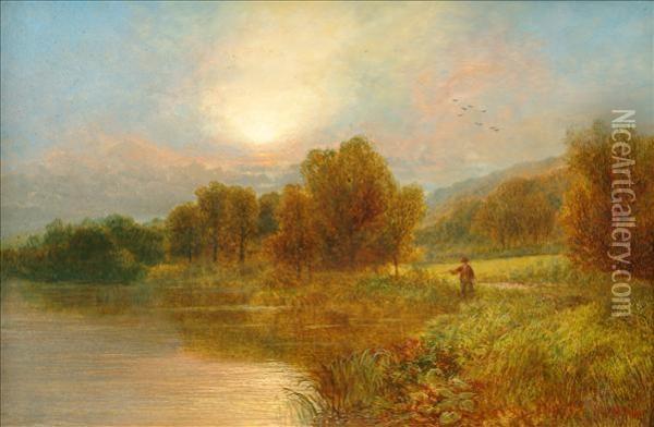 A Shepherdby The River Oil Painting - Thomas Spinks