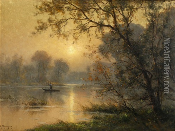Sunlit River Scene Oil Painting - Georges Philibert Charles Maroniez