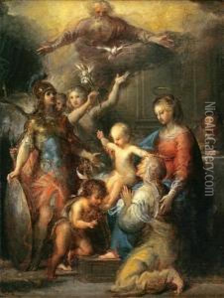 The Madonna And Child With St. Michael Oil Painting - Francisco Rizi