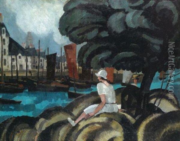 Femme Assise Devant Un Pont Oil Painting - Jean Emile Laboureur