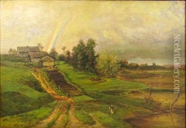 Landscape With Rainbow Oil Painting - Aleksei Kondratevich Savrasov