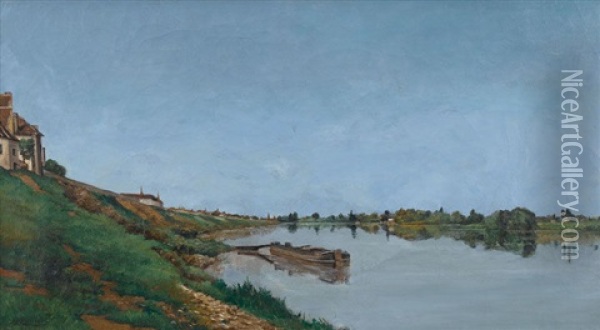 Flusslandschaft Mit Kahn Oil Painting - Auguste Louis Denis Moynier