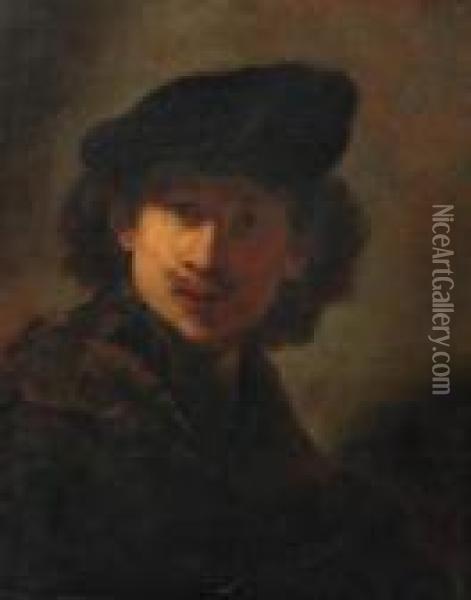 Portrait Of The Artist In A Cap And A Fur-trimmed Cloak Oil Painting - Rembrandt Van Rijn