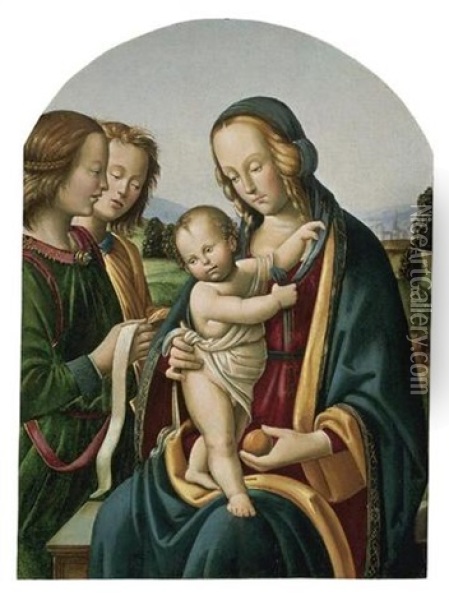 Madonna And Child With Two Angels Oil Painting - Giovan Maria di Bartolomeo Bacci di Belforte
