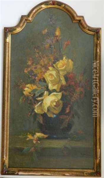 Still Life Of Yellow Roses Oil Painting - Karl Kappes