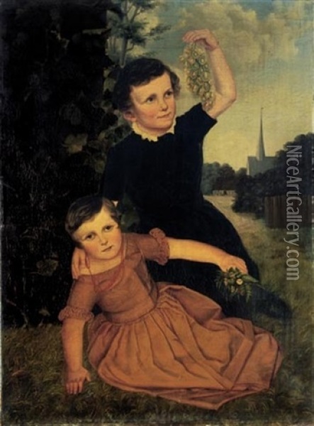 Zwei Kinder Oil Painting - Johann Casper Coqui