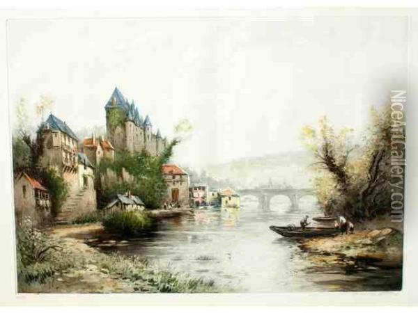 Josselin, La Riviere Et Le Chateau Oil Painting - Maurice Levis
