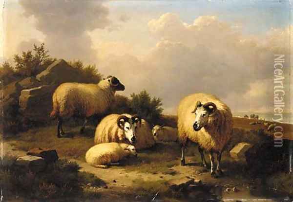 Mountain sheep in a landscape Oil Painting - Eugene Verboeckhoven