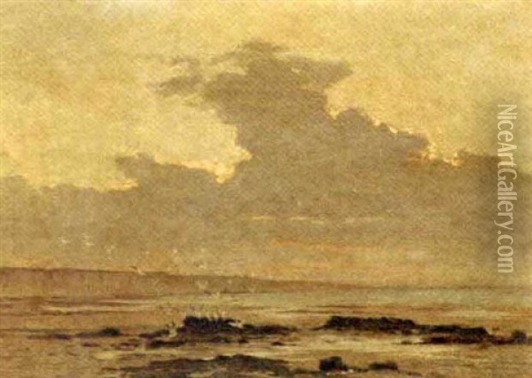 Gulls On A Beach (+ Another, Similar; Pair) Oil Painting - Edouard (Paul E.) Rischgitz
