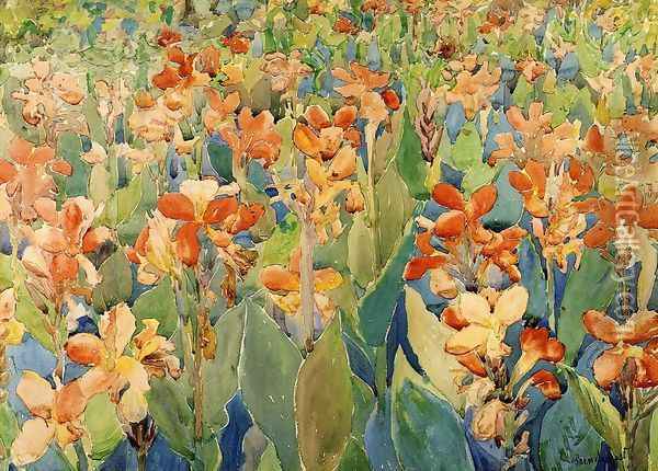 Bed Of Flowers Aka Cannas Or The Garden Oil Painting - Maurice Brazil Prendergast