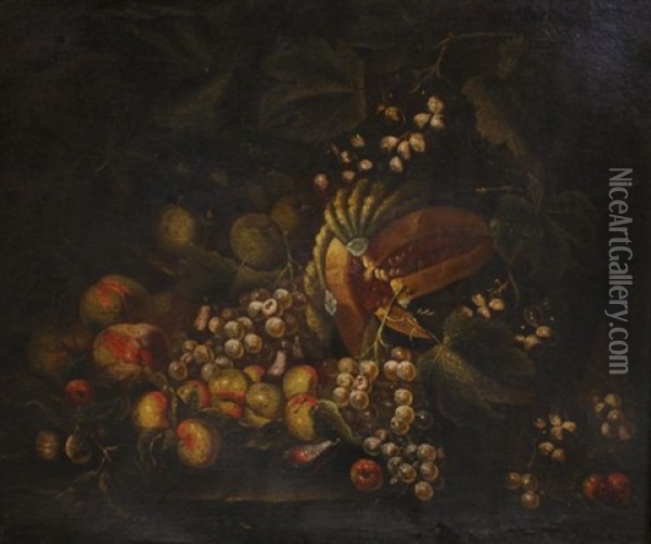 Still Life With Grapes And Melon Oil Painting - George William Sartorius
