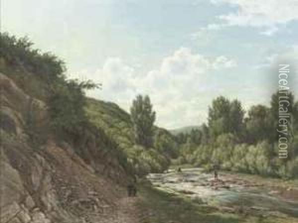 By A River Oil Painting - Jacob Jan van der Maaten