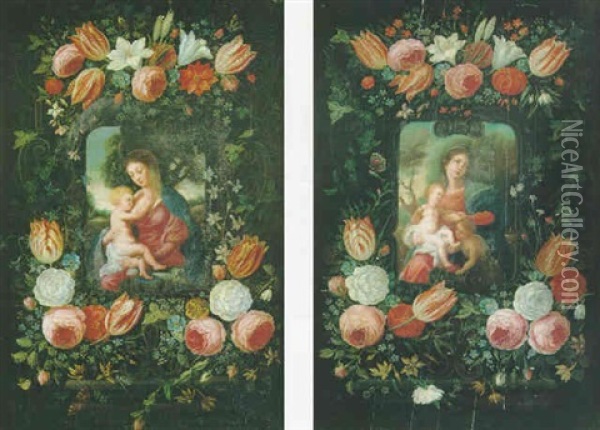Vierge A L'enfant Et Saint Jean Baptiste Dans Une Guirlande De Fleurs Oil Painting - Jan van Kessel the Elder