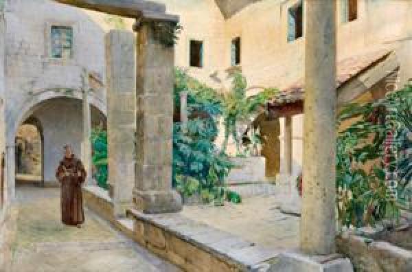 Cortile Del Convento Inondato Dal Sole Oil Painting - Rudolf Ii Swoboda