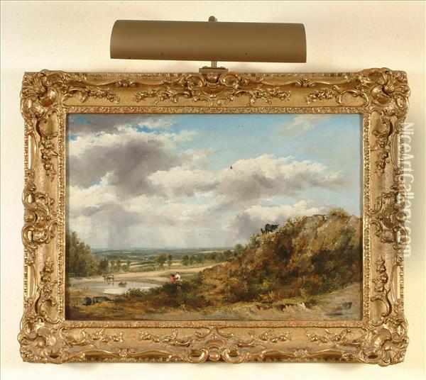 Landscape With Figuresand Cattle Oil Painting - Frederick Waters Watts