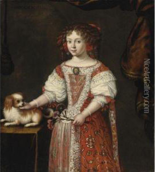Portrait Of A Girl With Her Dog Oil Painting - Pier Francesco Cittadini Il Milanese