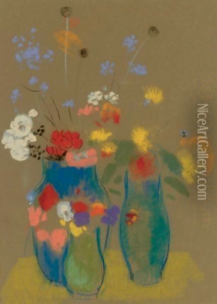 Trois Vases De Fleurs Oil Painting - Odilon Redon