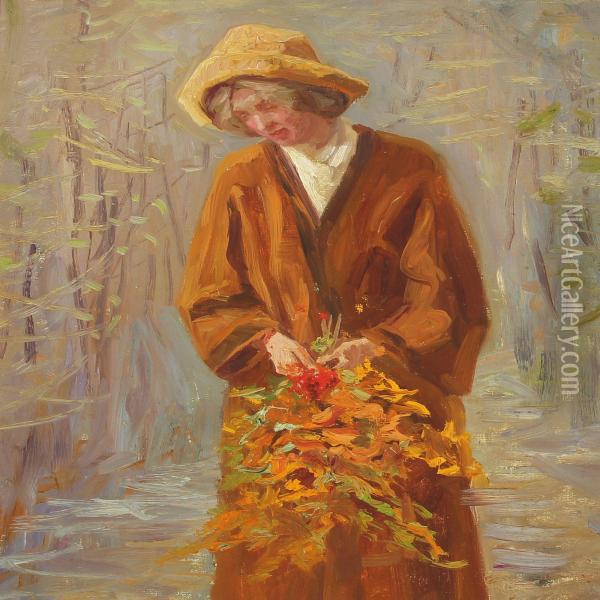 Woman With Flowers Oil Painting - Christian Aigens