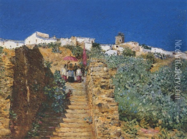 Church Procession, Spanish Steps Oil Painting - Childe Hassam
