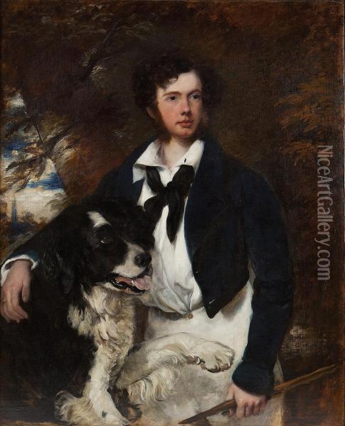 Portrait Of A Gentleman With Newfoundland Dog Oil Painting - Sir Francis Grant