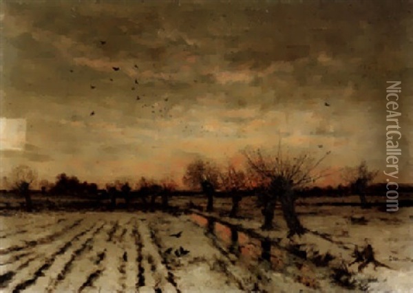 Winterabend Am Niederrhein Oil Painting - Ludwig Munthe