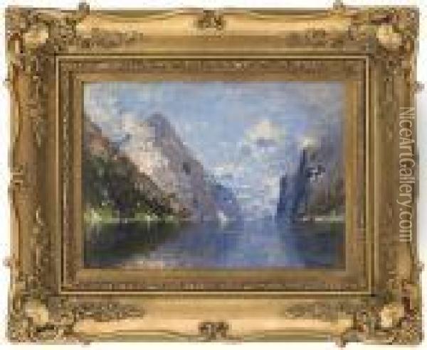 Fjordlandscape Oil Painting - Georg Anton Rasmussen