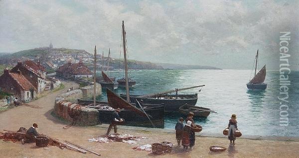Sorting The Catch, St Monance Oil Painting - Alexander Young