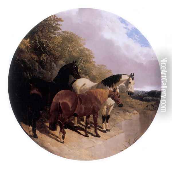 Horses Beside a River 1850 Oil Painting - John Frederick Herring Snr