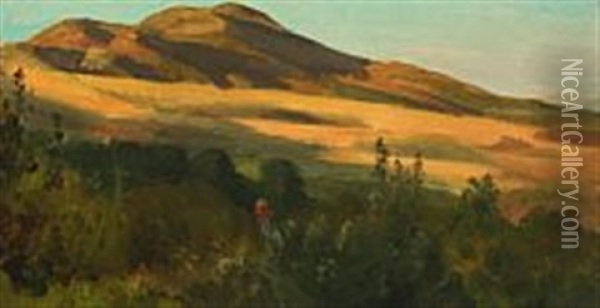 Summerlandscape With Wanderer Oil Painting - Ludwig Heinrich Theodor (Louis) Gurlitt