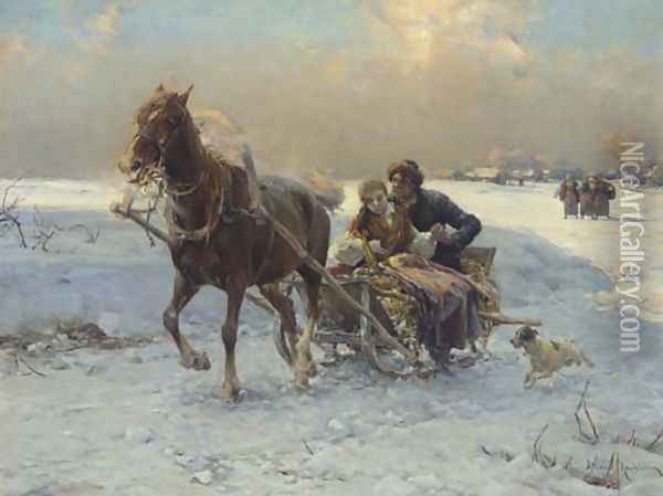 Sleigh Ride I Oil Painting - Alfred Wierusz-Kowalski