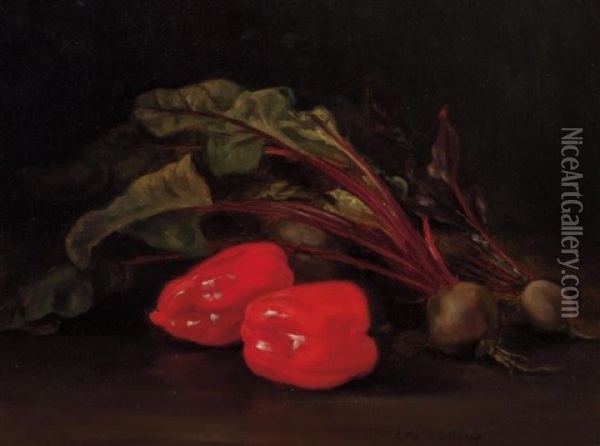 Still Life With Beets And Red Peppers Oil Painting - Ida Pulis Lathrop