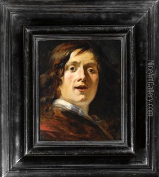 Study Of A Head (self-portrait?) Oil Painting - Jan Cossiers